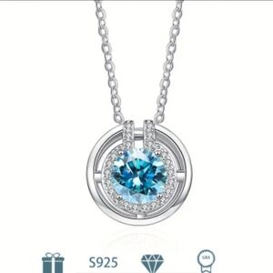 1 Carat Necklace with Blue Moissanite Gemstone On Sterling Silver Necklace